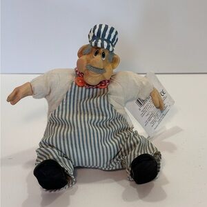 Vintage Russ Country Folks chef Doll with Blue Stripes overalls